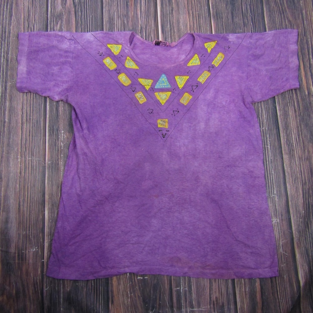 Vintage Double Bull Geometric Graphic Shirt Mens L Purple Single Stitch Tee